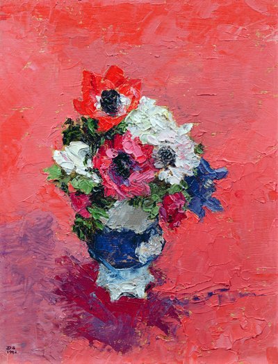 Anemonen auf rotem Grund, 1992 von Diana Schofield
