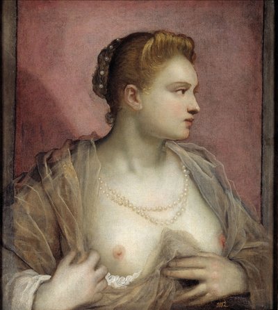 Dame entblößt ihre Brust von Domenico Robusti Tintoretto