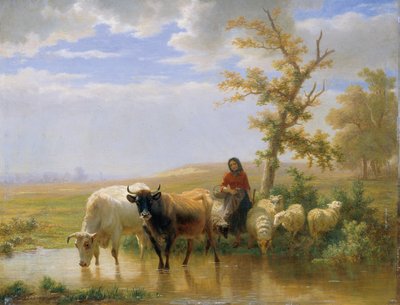 Kühe und Schafe von Edmond Jean Baptiste Tschaggeny