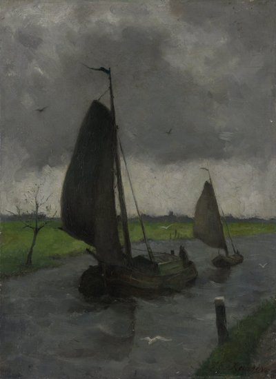 Wasserlauf mit Segelbarken von Eduard Karsen