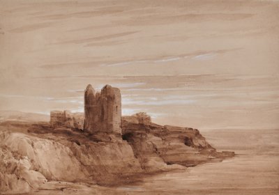 Meereslandschaft mit einem Turm auf einer Klippe von Edward Pretty