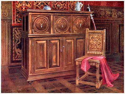 Eichenschrank und Walnussstuhl, 1910 von Edwin Foley