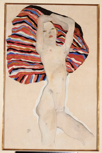Akt gegen farbiges Material, 1911 von Egon Schiele