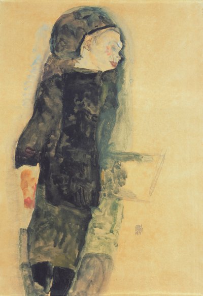 Kind in einem schwarzen Kleid, 1911 von Egon Schiele