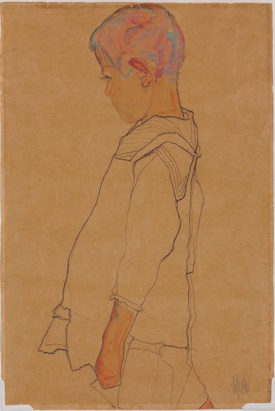 Kind im Profil nach links blickend von Egon Schiele