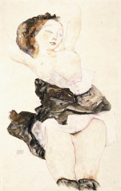 Liegendes junges Mädchen, halb nackt, 1912 von Egon Schiele