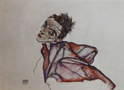 Selbstporträt mit rückwärts gehaltenen Armen, 1915 von Egon Schiele
