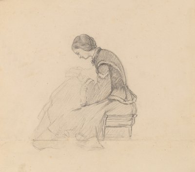 Studie eines Mädchens beim Lesen, um 1858 von Elihu Vedder