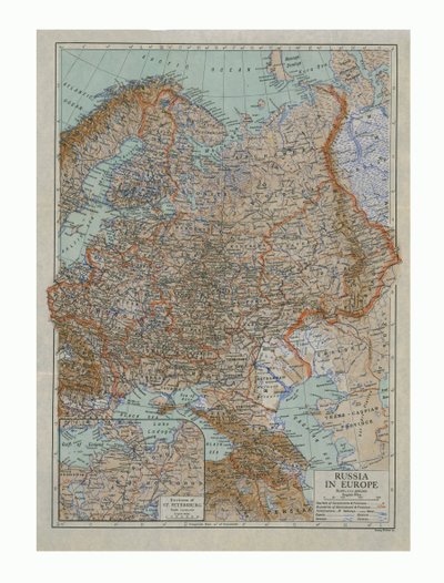 Karte von Russland in Europa, um 1910er Jahre von Emery Walker