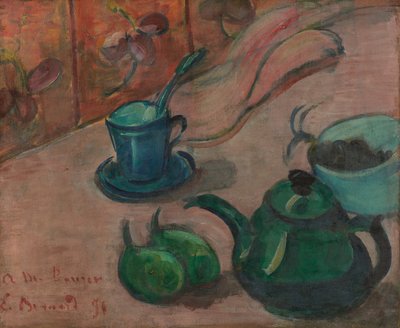 Stillleben mit Teekanne, Tasse und Obst von Emile Bernard