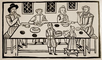 Ein Familienessen, ca. 1600 (Sepia-Foto) von English School