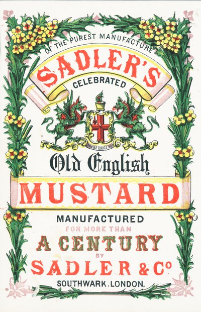 Werbung für Sadlers Old English Mustard von English School