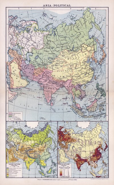 Asien, politisch (Farblithographie) von English School