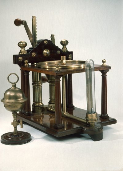 Doppelzylinder-Luftpumpe mit Magdeburger Halbkugeln, ca. 1800 von English School
