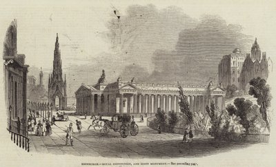 Edinburgh, Royal Institution und Scott Monument (Stich) von English School