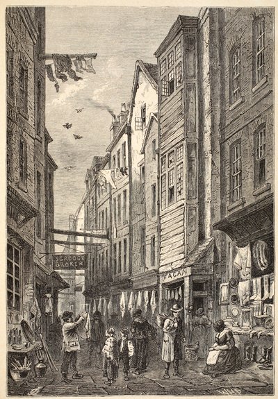 Field Lane um 1840 von English School
