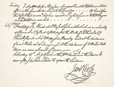 Die Handschrift von James Cook, Juli 1771 von English School