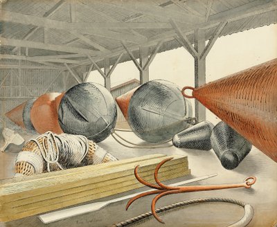 Bojen und Enterhaken, 1933 von Eric Ravilious