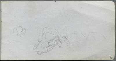 Skizzenbuch, Seite 97: Studie von Figuren, Gebäuden von Jean Louis Ernest Meissonier