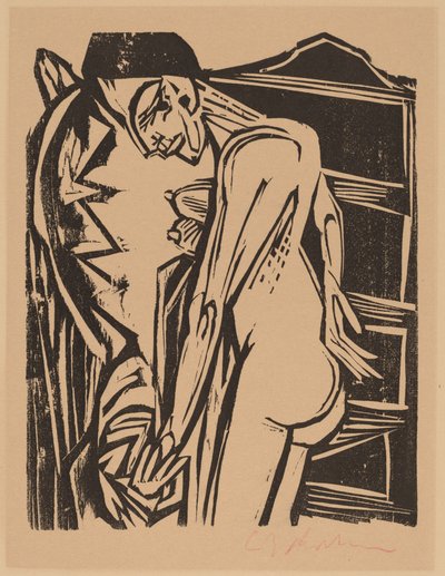 Weiblicher Akt vor einem Schrank von Ernst Ludwig Kirchner
