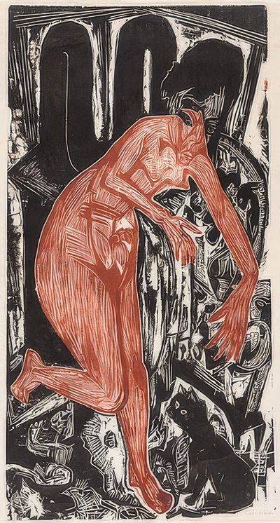 Badende Frau am Ofen von Ernst Ludwig Kirchner