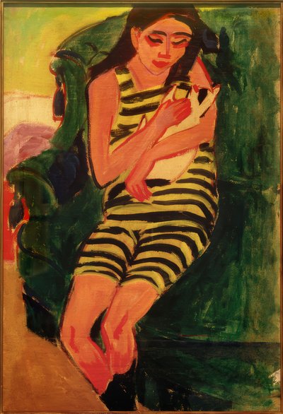 Fränzi mit Katze von Ernst Ludwig Kirchner
