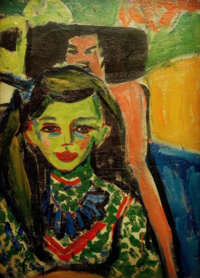 Fränzi vor geschnitztem Stuhl von Ernst Ludwig Kirchner