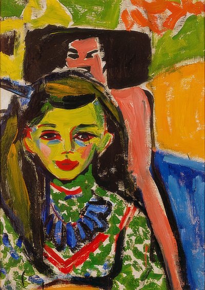 Fränzi vor geschnitztem Stuhl von Ernst Ludwig Kirchner