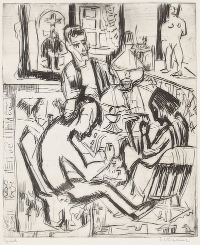 Interieur mit Menschen von Ernst Ludwig Kirchner