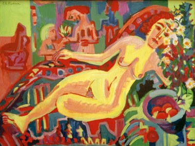Nacktes Mädchen auf Diwan von Ernst Ludwig Kirchner