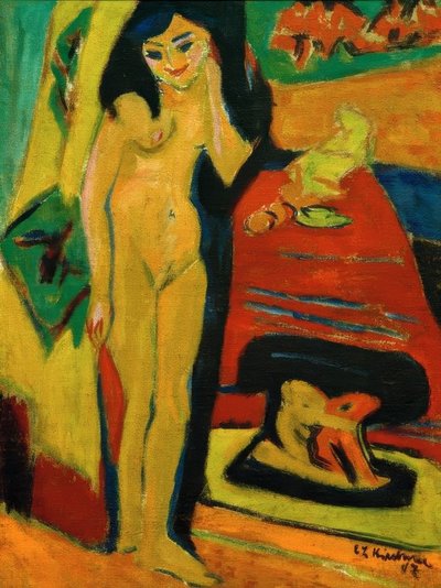 Nacktes Mädchen hinter Vorhang (Fränzi) von Ernst Ludwig Kirchner