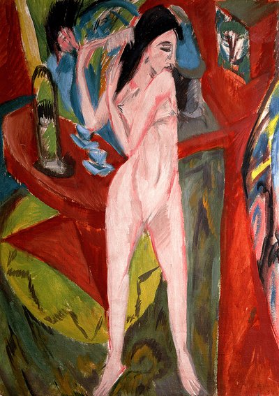 Nackte Frau, die ihr Haar kämmt von Ernst Ludwig Kirchner
