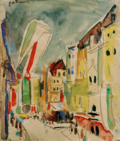 Straßenszene mit Fahnen von Ernst Ludwig Kirchner