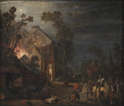 Ein Dorf bei Nacht geplündert von Esaias van de Velde