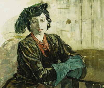 Grüne Feder und grüne Handschuhe von Ethel Gabain