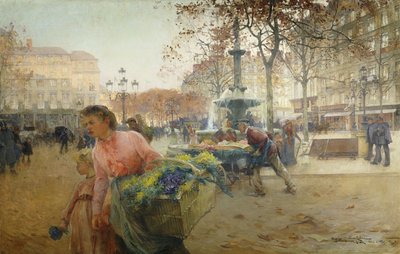 Place du Théâtre Français, Paris von Eugene Galien Laloue