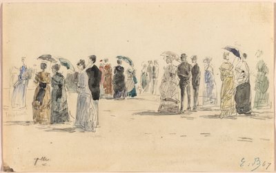 Menschen am Strand von Trouville von Eugene Louis Boudin