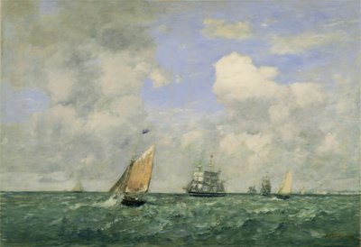 Schiffe und Segelboote verlassen Le Havre von Eugène Boudin