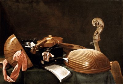 Stillleben mit Musikinstrumenten, ca. 1650 von Evaristo Baschenis