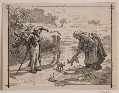 Illustration zum Volksmärchen "Drei kleine rote Schweine" von F. Hendriksen