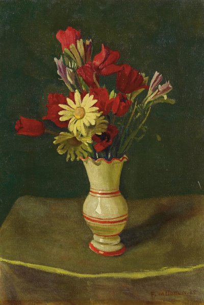 Gelbe Gänseblümchen, gelbe Tischdecke, 1915 von Felix Edouard Vallotton