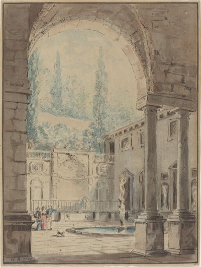 Hof der Villa Pliniana von Follower of Hubert Robert