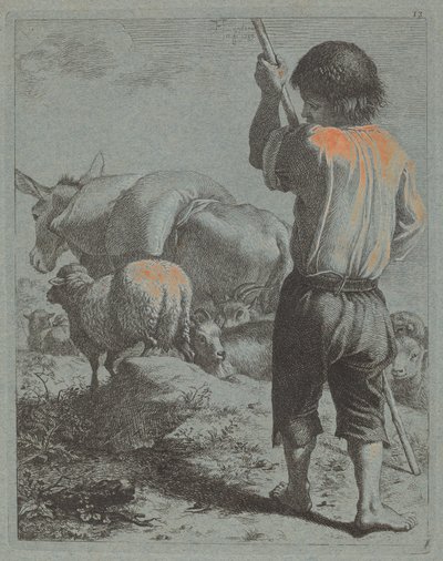 Hirte mit Esel, Schafen und Ziege von Francesco Londonio