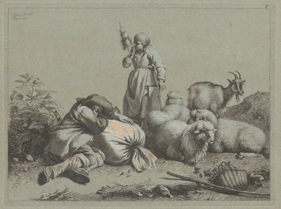 Schlafender Bauer und stehende Spinnerin, 1763 von Francesco Londonio