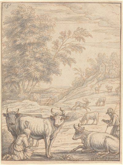 Eine Wiese mit Rindern und Hirschen von Francis Barlow