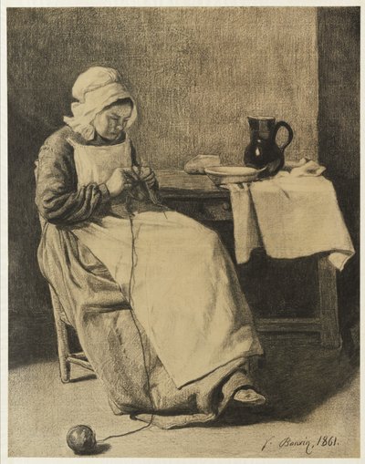 Dienerin beim Stricken, 1861 von François Bonvin
