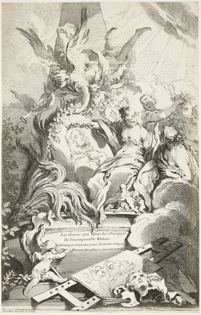 Die Grazien auf dem Grab von Watteau von François Boucher