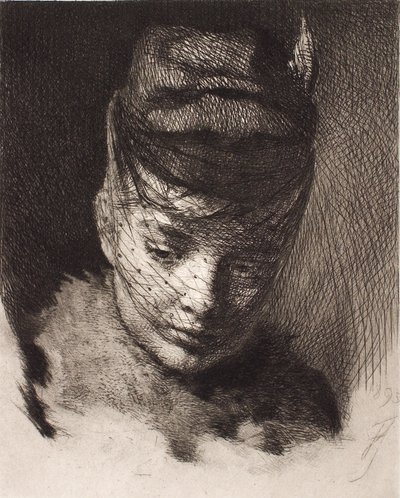 Junges Mädchen mit Haube und Schleier von Frans Schwartz