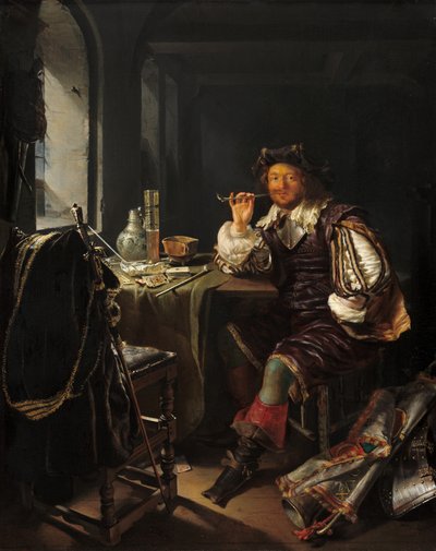 Ein Soldat, der eine Pfeife raucht von Frans van Mieris