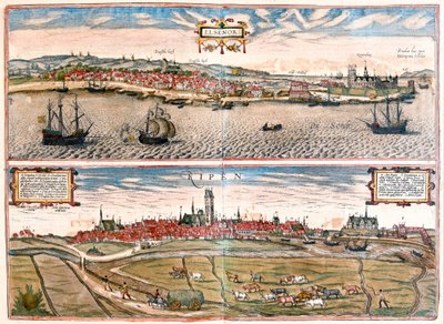 Helsingør und Ribe, Dänemark (Stich) von Franz Hogenberg